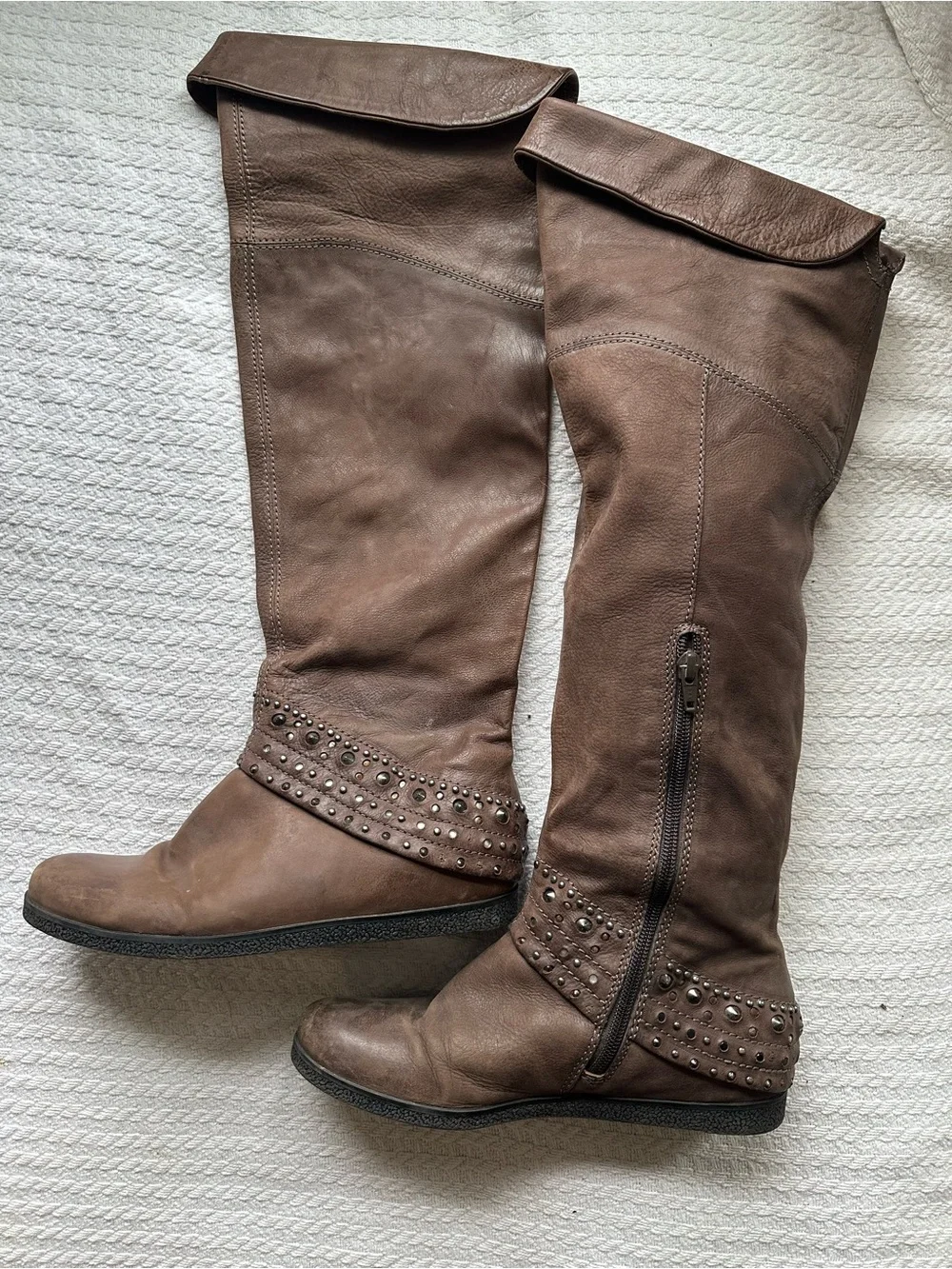 Women's Brown Studded Knee-High Boots
